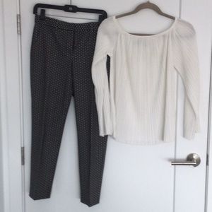 THEORY cropped pants and pleated blouse